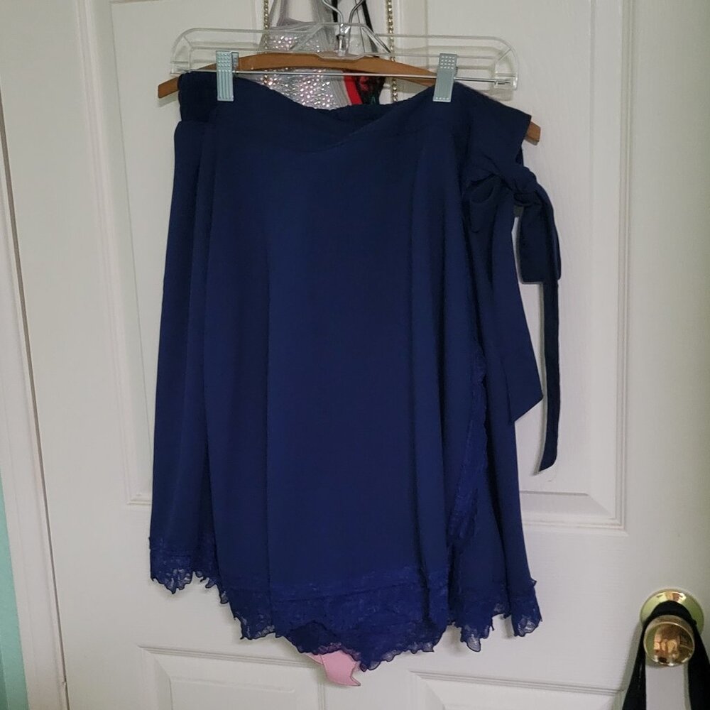 Navy Blue Wrap Skirt with Bow